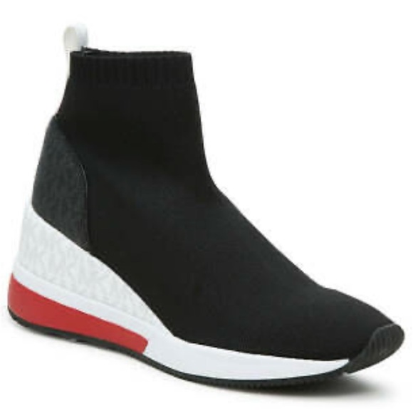 Michael Kors Shoes - Michael Kors Skyler Bootie Sneaker. Black Red and white MK print. Size 8.5.